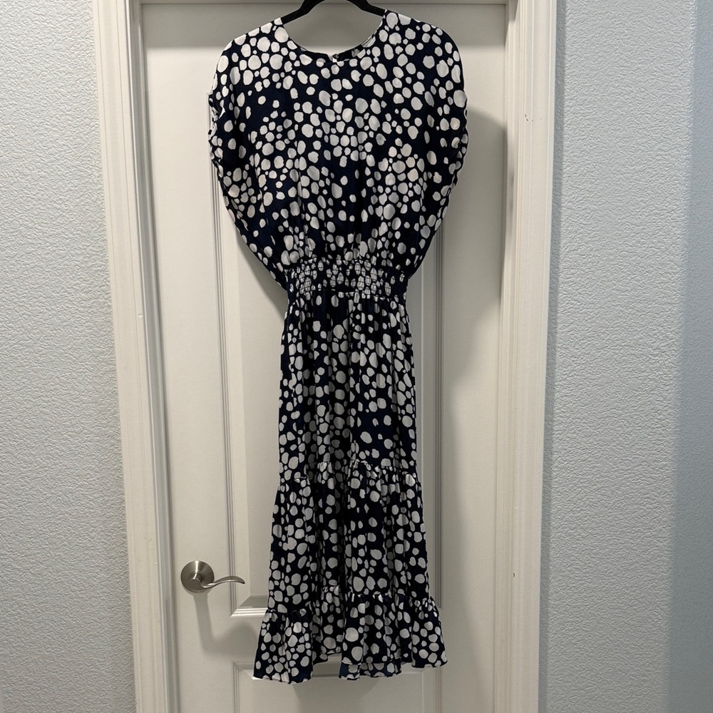 Misa Los Angeles Navy and White Cap Sleeve Dress S